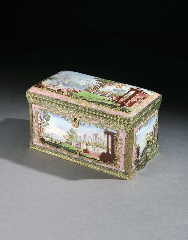 A GEORGE III SOUTH STAFFORDSHIRE ENAMEL TEA CHEST